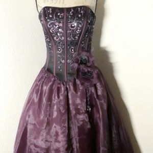Black & Purple Satin & Organza Fluffy Corset Dress